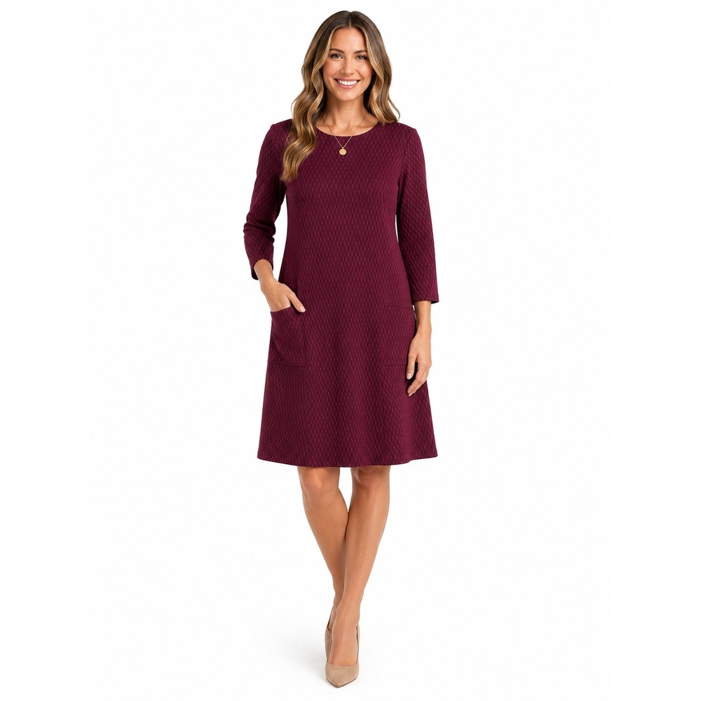 J.Jill Burgundy Diamond Jacquard Ponte Knit A-Line Dress Women's Size Medium
